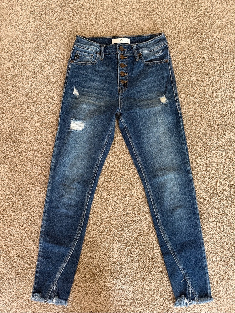 KanCan Dark Blue Distressed Ankle Crop Jeans